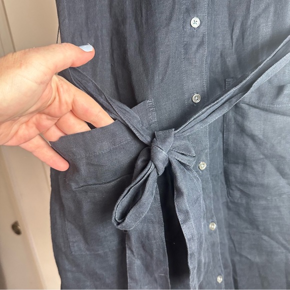 Standard James Sperse Navy Blue 100% Linen Button Front Tie Waist Shirt Dress XS - Picture 14 of 16